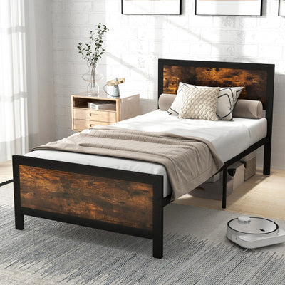 Metal Bed Frame with Headboard and Footboard-Twin Size