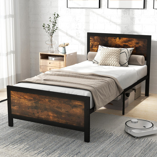 Metal Bed Frame with Headboard and Footboard-Twin Size