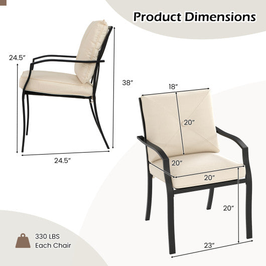 Metal Outdoor Dining Chair Set of 2 Stackable Patio Chairs with Armrests-Beige