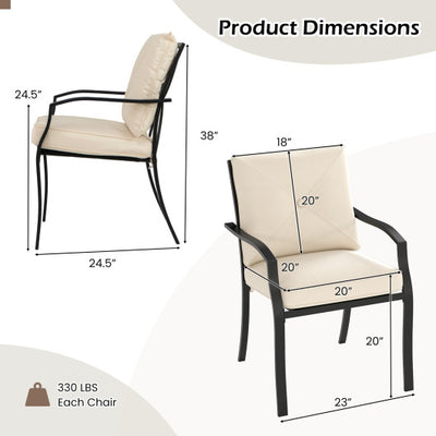 Metal Outdoor Dining Chair Set of 2 Stackable Patio Chairs with Armrests-Beige