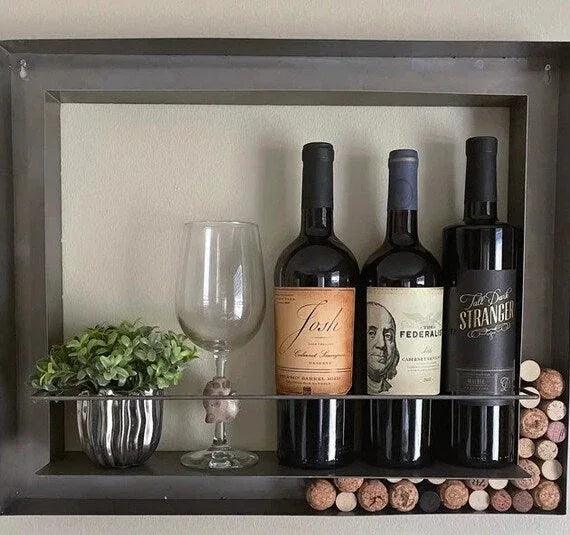 Metal Wall Bar Wine Bottle and Wine Cork Holder - Gifts for You 'n Me