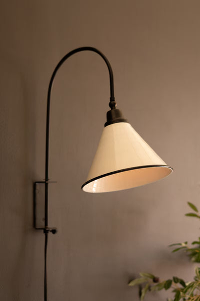 Metal Wall Lamp with Tapered Black and White Enamel Shade