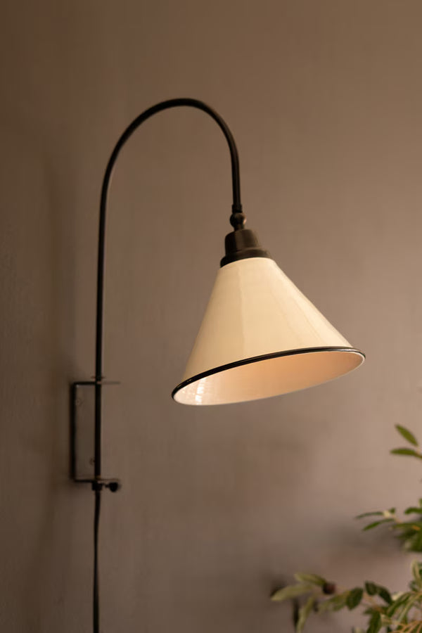Metal Wall Lamp with Tapered Black and White Enamel Shade