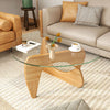 Triangle Coffee Table with Tempered Glass Top and Adjustable Rubber Wood Base-Natural