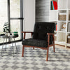 Mid Century Accent Chair with Solid Rubber Wood Frame and Leather Cover-Black