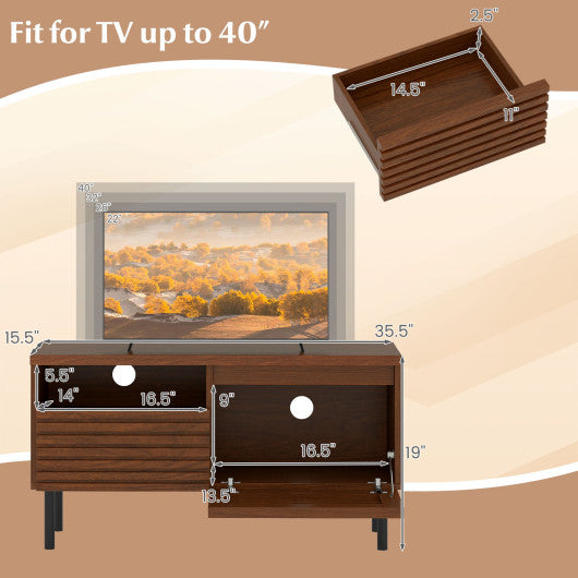 Mid Century Fluted TV Stand for 40 Inch TV Modern Entertainment Center with Open Compartment-Walnut