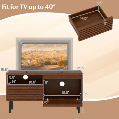 Mid Century Fluted TV Stand for 40 Inch TV Modern Entertainment Center with Open Compartment-Walnut