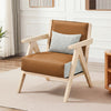 Mid-Century Modern Accent Chair Artificial Leather Sofa Chair with Rubber Wood Frame-Brown