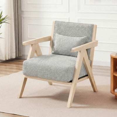 Mid-Century Modern Accent Chair Artificial Leather Sofa Chair with Rubber Wood Frame-Gray