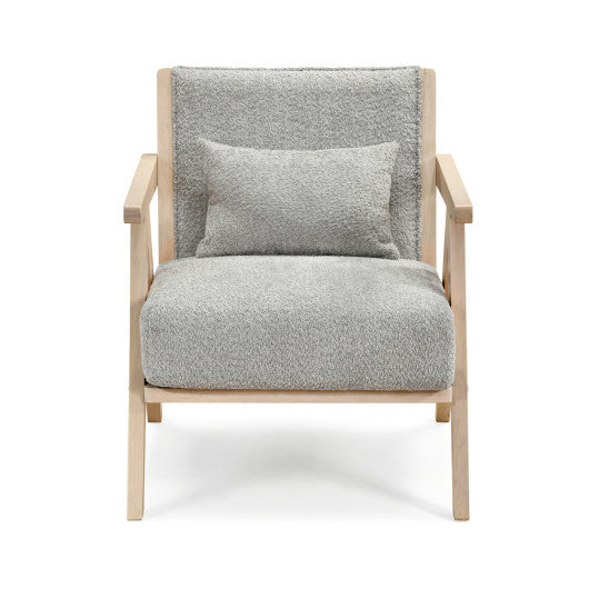 Mid-Century Modern Accent Chair Artificial Leather Sofa Chair with Rubber Wood Frame-Gray