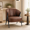 Mid Century Modern Accent Chair with Curved Backrest and Wide Seat Comfy Armchair-Brown