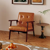 Mid Century Modern Accent Chair with Solid Rubber Wood Frame and Leather Cover-Brown