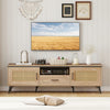 Mid Century Modern Entertainment Center with 2 Cabinets and Storage Drawer-Oak