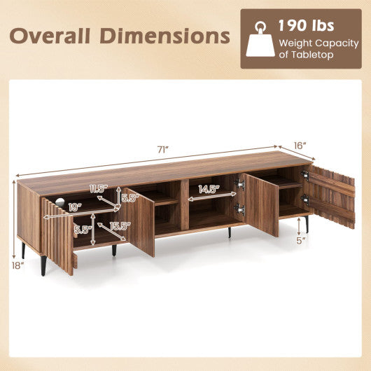 Mid Century Modern Entertainment Center with 4 Storage Cabinets for Living Room-Walnut