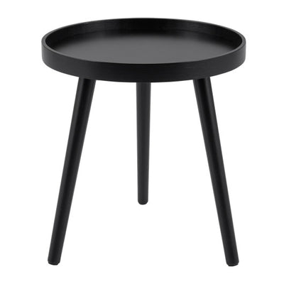 Mid Century Modern Round Side Sofa Coffee Table with Wooden Tray-Black