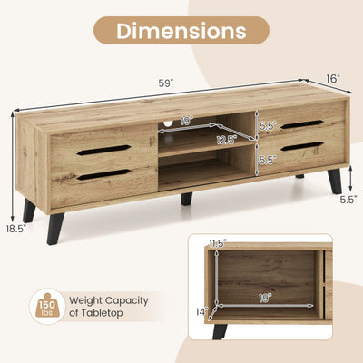 Mid Century Modern TV Stand with Sliding Doors and Cable Hole for 65 Inch TVs-Natural