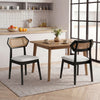 Mid Century Rattan Dining Chairs Set of 2 with Rattan Back and Solid Wood Frame-Black
