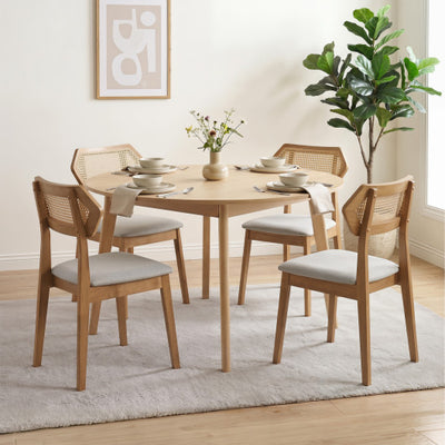 Mid Century Rattan Dining Chairs Set of 4 with Rattan Back-Natural