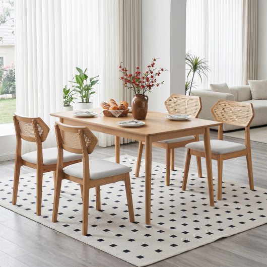 Mid Century Rattan Dining Chairs Set of 4 with Rattan Back-Natural