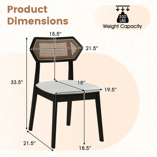 Mid Century Rattan Dining Chairs Set of 4 with Rattan Back-Black