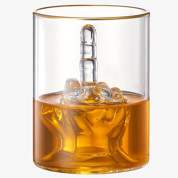 Middle Finger Gifts Whiskey Glass | SINGLE | Novelty Whiskey & Wine, Funny Gift for that Someone You Love! Middle Finger Gift For Adults, Flip Off, Funny Gag Gifts (12.5 OZ)