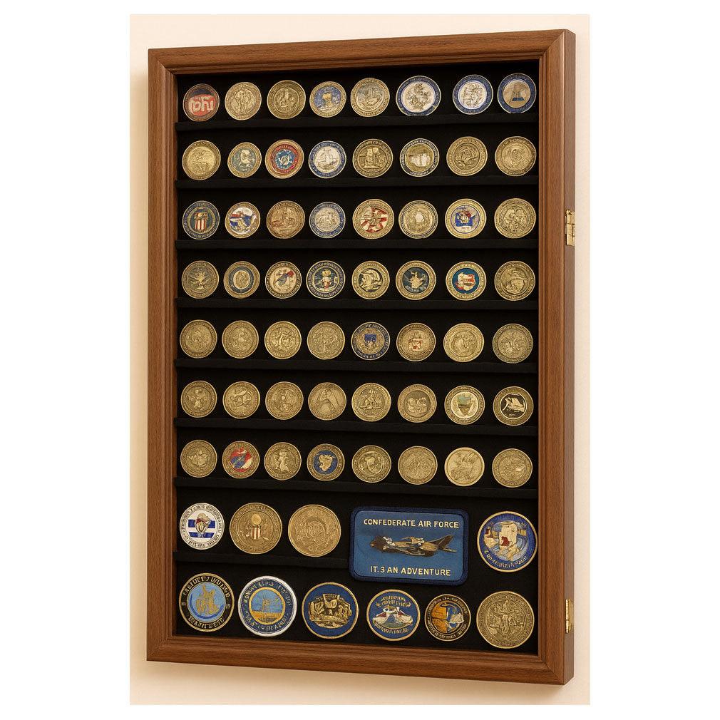 Large Military Challenge Coin Display Case Cabinet Holders Rack 98% UV - Lockable