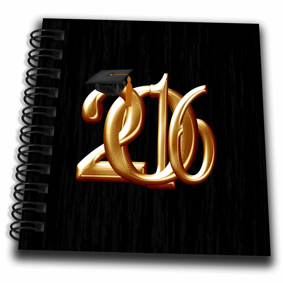 3dRose Beverly Turner Graduation Design - Gold Intertwining 2016 with Black Graduation Cap with Gold Tassel - Drawing Books (db_216706)