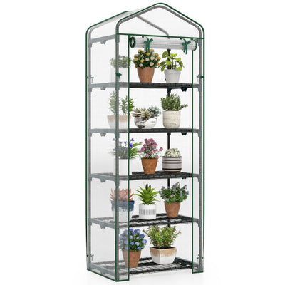 Mini Greenhouse Portable Plant Grow House with 5 Tier Shelves-White