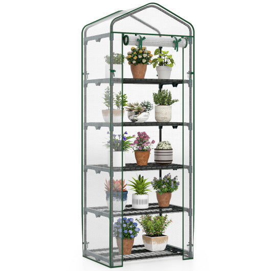 Mini Greenhouse Portable Plant Grow House with 5 Tier Shelves-White