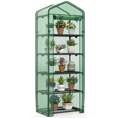 Mini Greenhouse Portable Plant Grow House with 5 Tier Shelves-Green