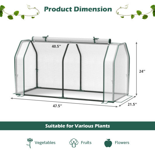 47.5 x 21.5 x 24 Inch Outdoor Mini Greenhouse with Roll-up Zipper Door