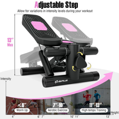Mini Stepper with Resistance Bands and Adjustable Height for Exercise at Home-Black