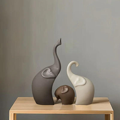 Minimalist Ceramic Elephant Family Figurine Set – Modern Home Decor