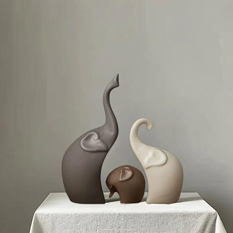 Minimalist Ceramic Elephant Family Figurine Set – Modern Home Decor