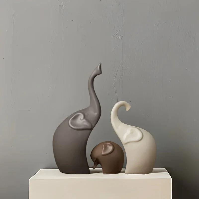 Minimalist Ceramic Elephant Family Figurine Set – Modern Home Decor