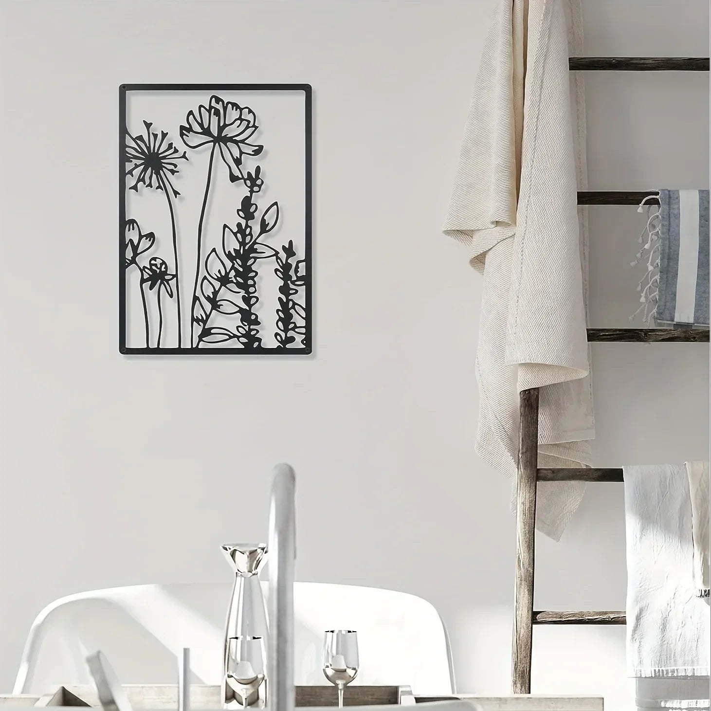 Minimalist Floral Metal Wall Art – 3 Panel Botanical Wall Decor