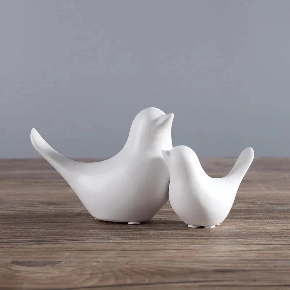 Minimalist White Ceramic Bird Figurine Tabletop Decor