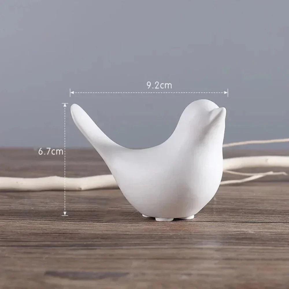 Minimalist White Ceramic Bird Figurine Tabletop Decor