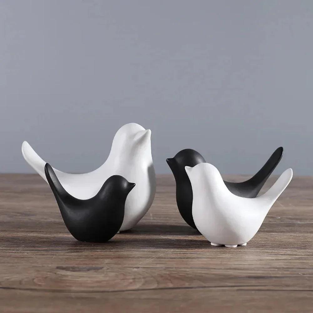 Minimalist White Ceramic Bird Figurine Tabletop Decor
