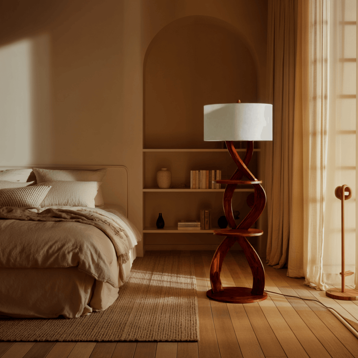Minimalist Design Solid Wood Floor Lamp with Shelves