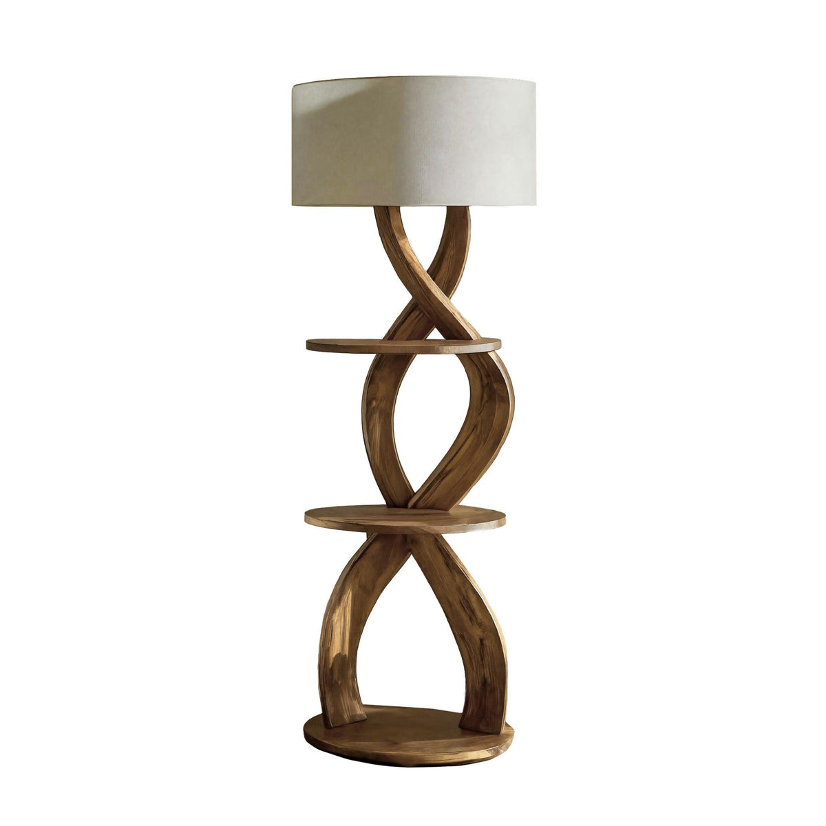 Minimalist Design Solid Wood Floor Lamp with Shelves