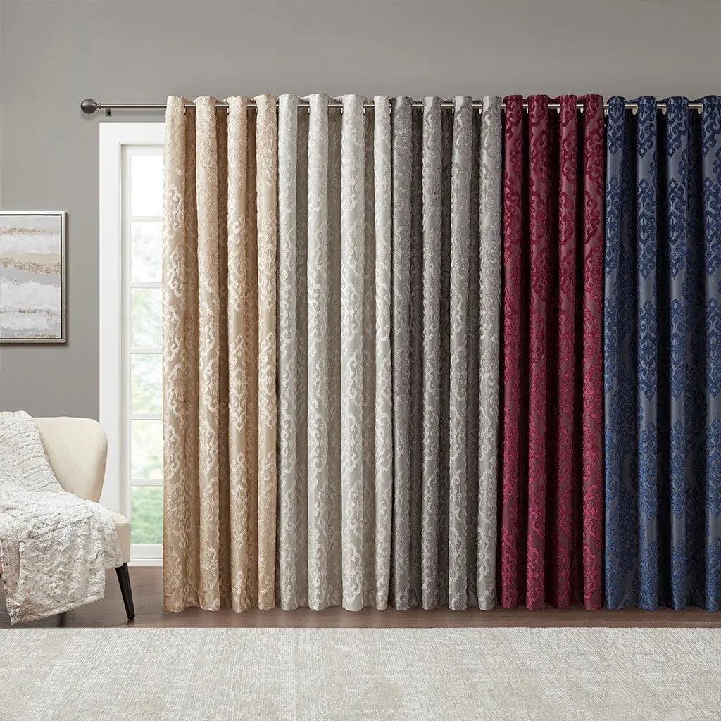 Mirage Knitted Jacquard Damask Total Blackout Grommet Top Curtain Panel by SunSmart - Gifts for You 'n Me