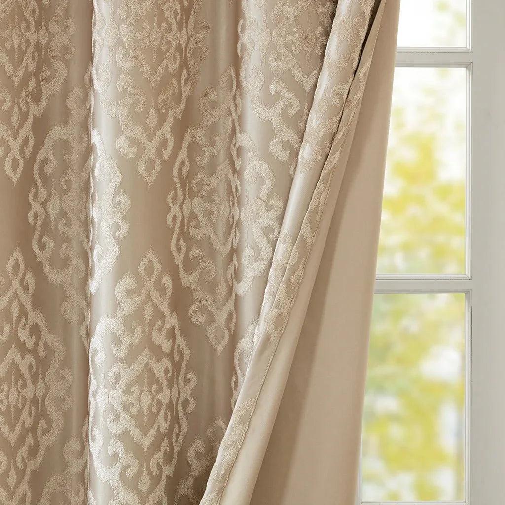 Mirage Knitted Jacquard Damask Total Blackout Grommet Top Curtain Panel by SunSmart - Gifts for You 'n Me