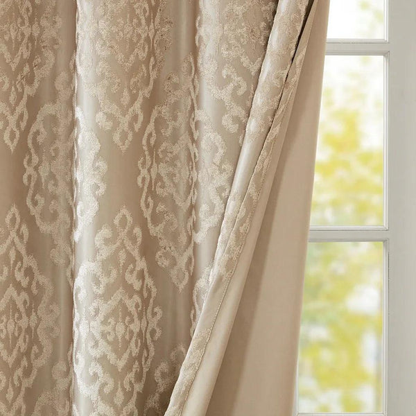 Mirage Knitted Jacquard Damask Total Blackout Grommet Top Curtain Panel by SunSmart - Gifts for You 'n Me