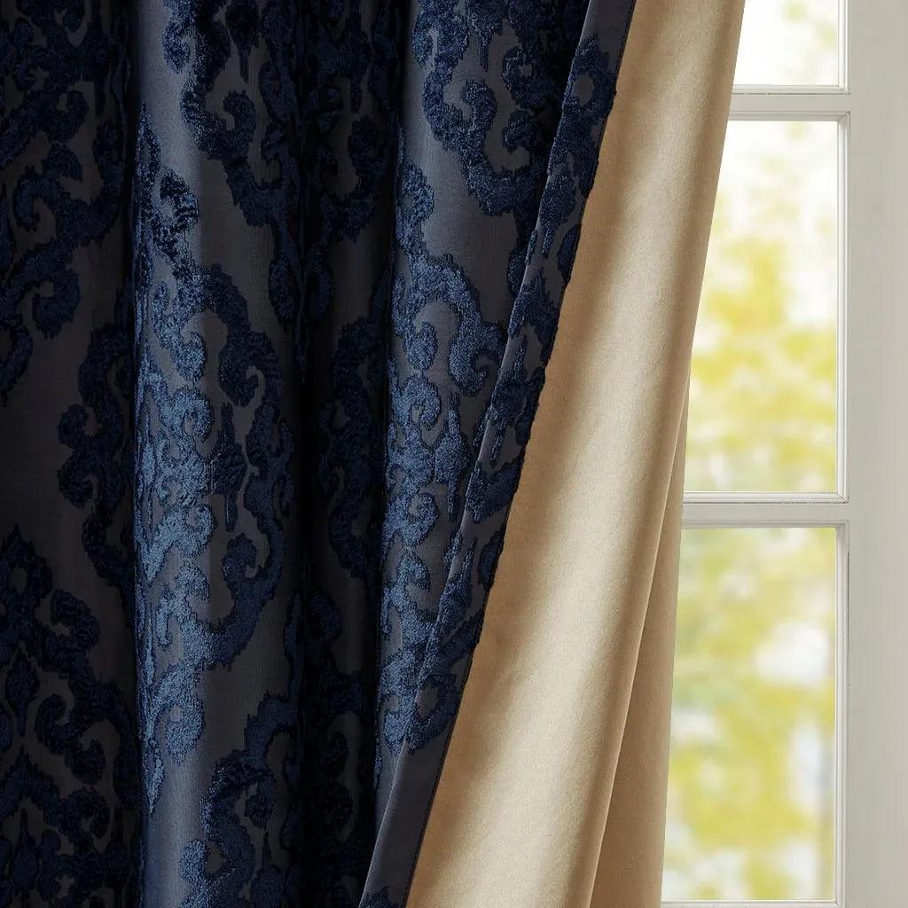 Mirage Knitted Jacquard Damask Total Blackout Grommet Top Curtain Panel by SunSmart - Gifts for You 'n Me