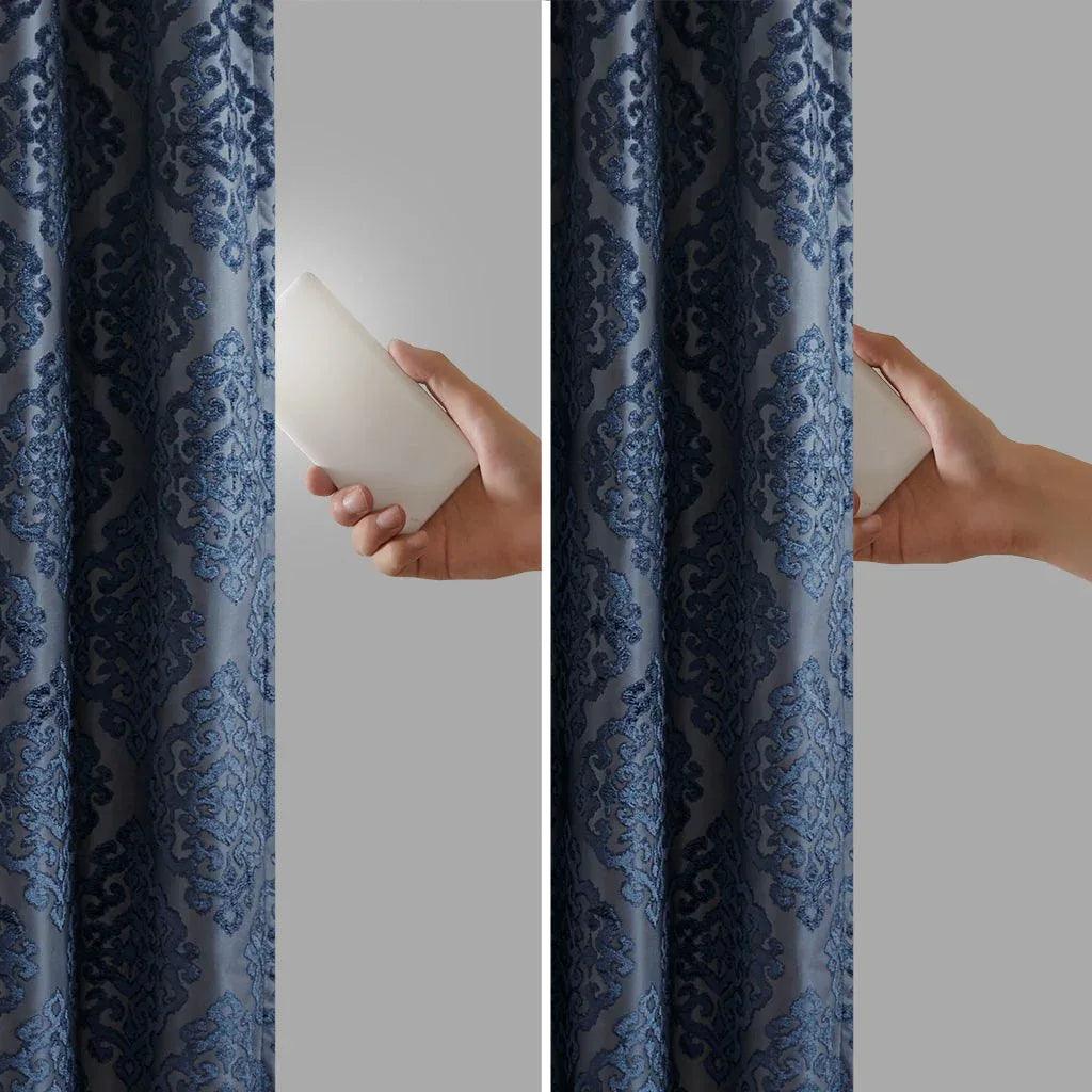 Mirage Knitted Jacquard Damask Total Blackout Grommet Top Curtain Panel by SunSmart - Gifts for You 'n Me