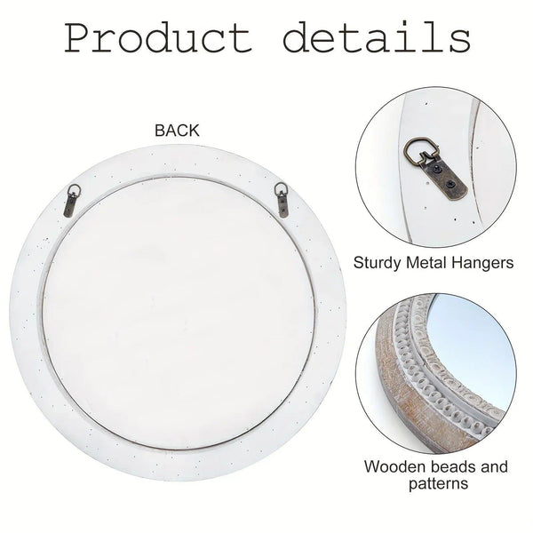 Mirror - Distressed Wood White Round