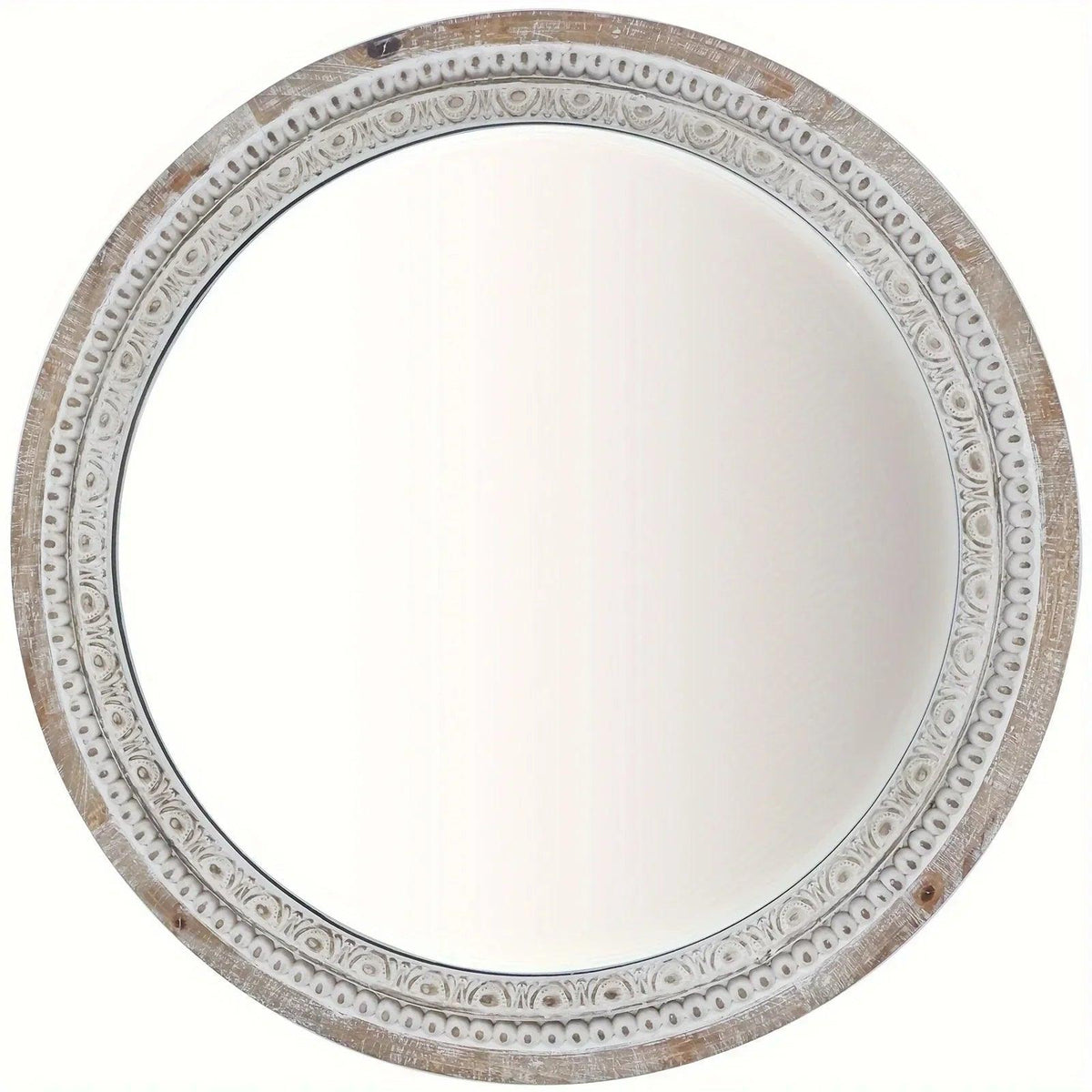 Mirror - Distressed Wood White Round