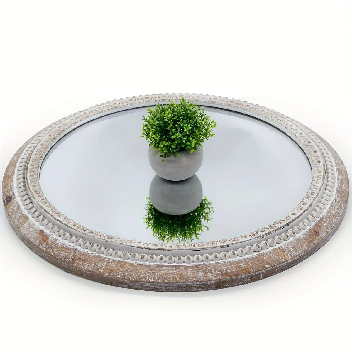 Mirror - Distressed Wood White Round