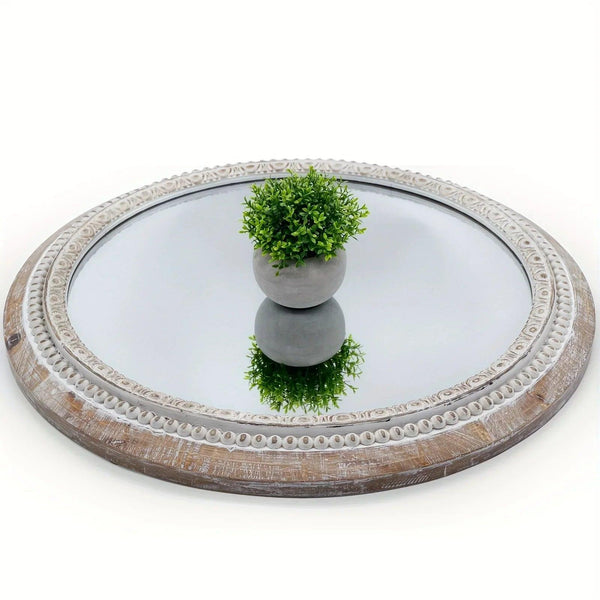 Mirror - Distressed Wood White Round